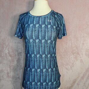 Under Armour Womens Blue And Navy Blue Short Sleeve Heat Gear Fit Shirt Size XS